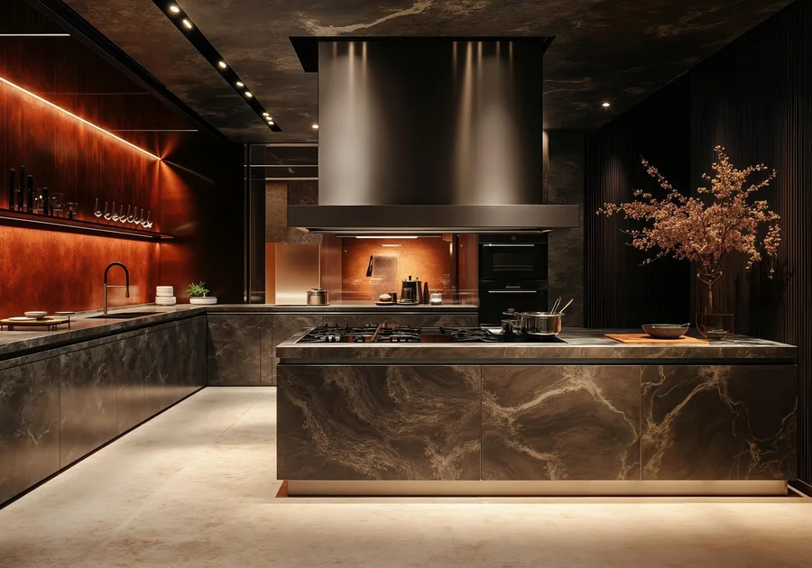 Over-the-range microwave and hood above a kitchen cooktop